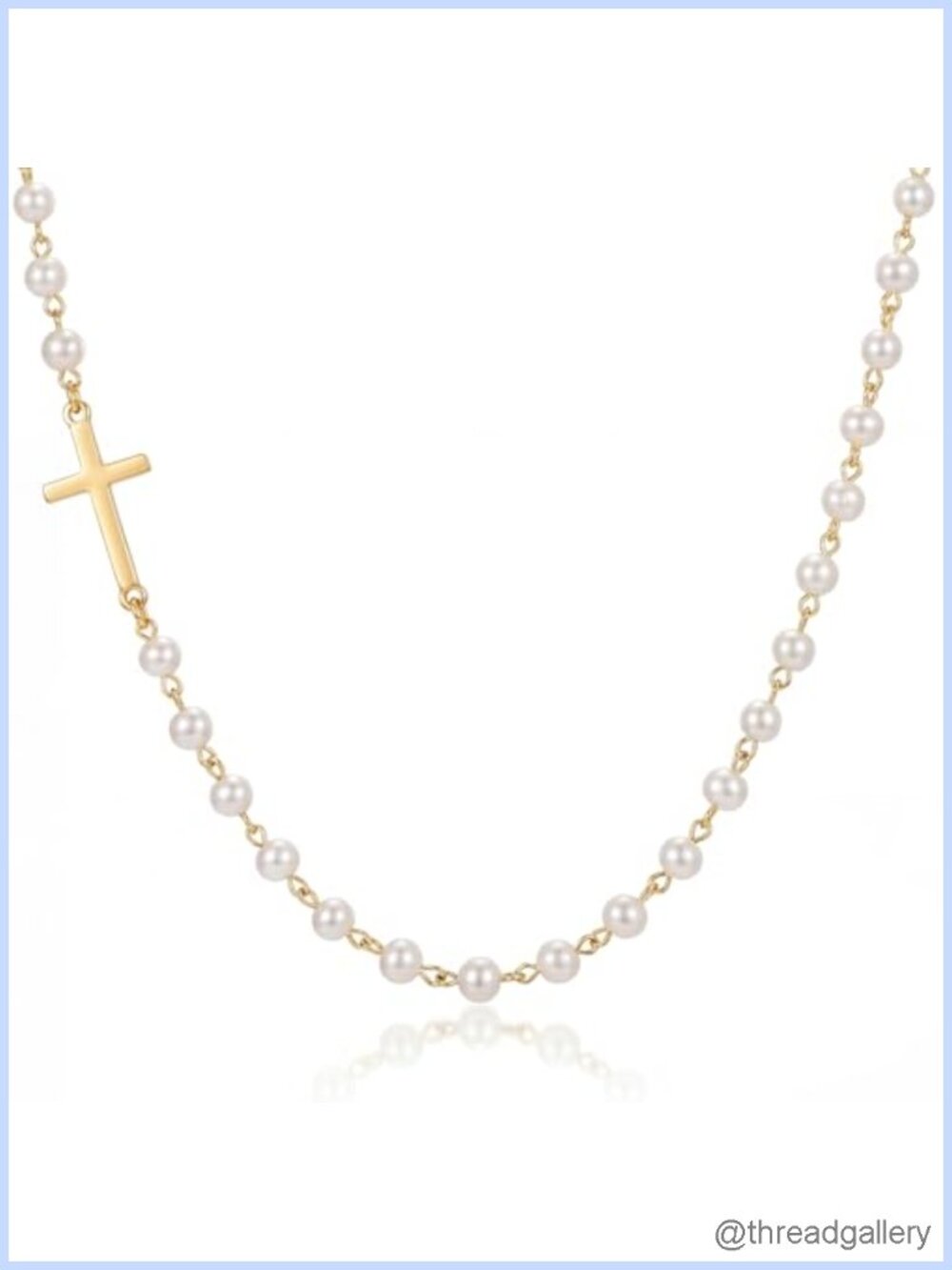 Pearl Cross Necklace S925 18K Gold Plated Sideways Cross Pendant